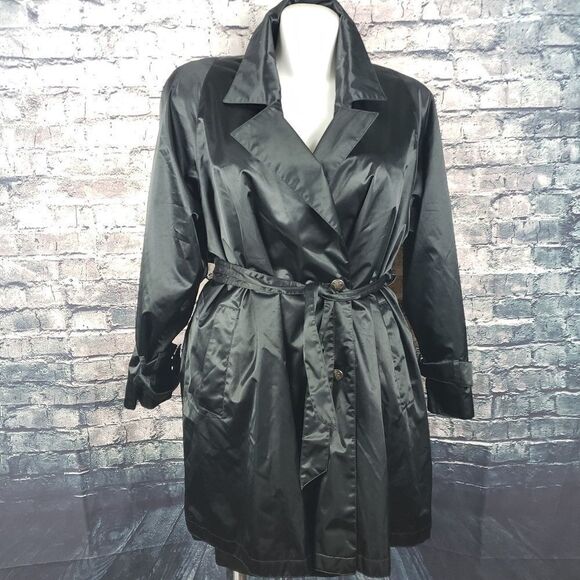 Gallery Black Rain Slicker/Trench Coat Size Medium - Picture 2 of 7